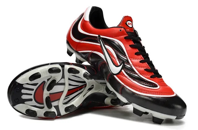 Nike Rojo Negro Patrón de Onda Cubiertas Sintéticas Bajo Corte Cordones Silueta Tierra Firme Zapatos de Fútbol 3