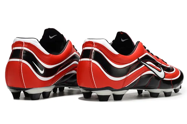 Nike Rojo Negro Patrón de Onda Cubiertas Sintéticas Bajo Corte Cordones Silueta Tierra Firme Zapatos de Fútbol 4