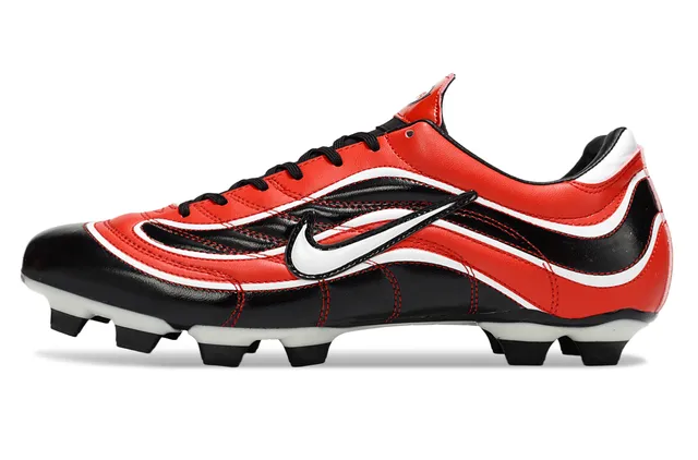 Nike Rojo Negro Patrón de Onda Cubiertas Sintéticas Bajo Corte Cordones Silueta Tierra Firme Zapatos de Fútbol 6