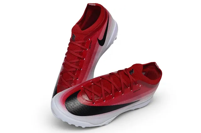Nike Red White Knit Gradient Upper Black Swoosh Overlay Turf Soccer Shoes 2