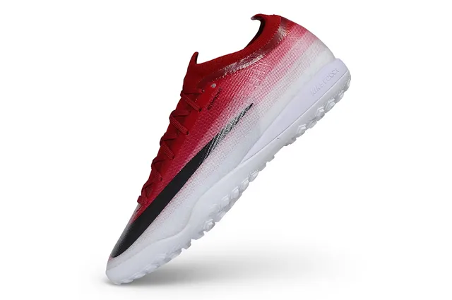 Nike Red White Knit Gradient Upper Black Swoosh Overlay Turf Soccer Shoes 4