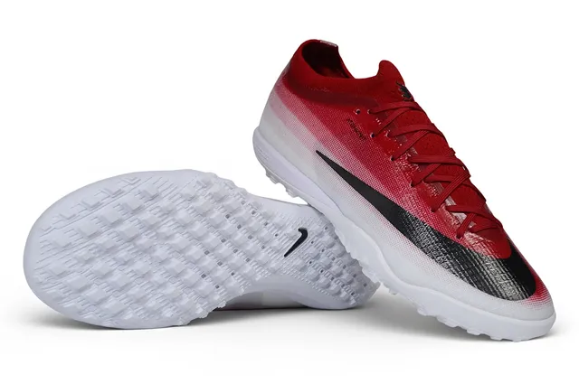 Nike Red White Knit Gradient Upper Black Swoosh Overlay Turf Soccer Shoes 5