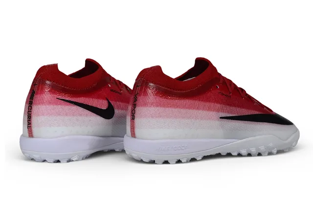 Nike Red White Knit Gradient Upper Black Swoosh Overlay Turf Soccer Shoes 6