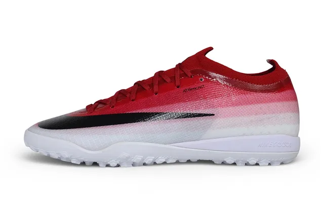 Nike Red White Knit Gradient Upper Black Swoosh Overlay Turf Soccer Shoes 7