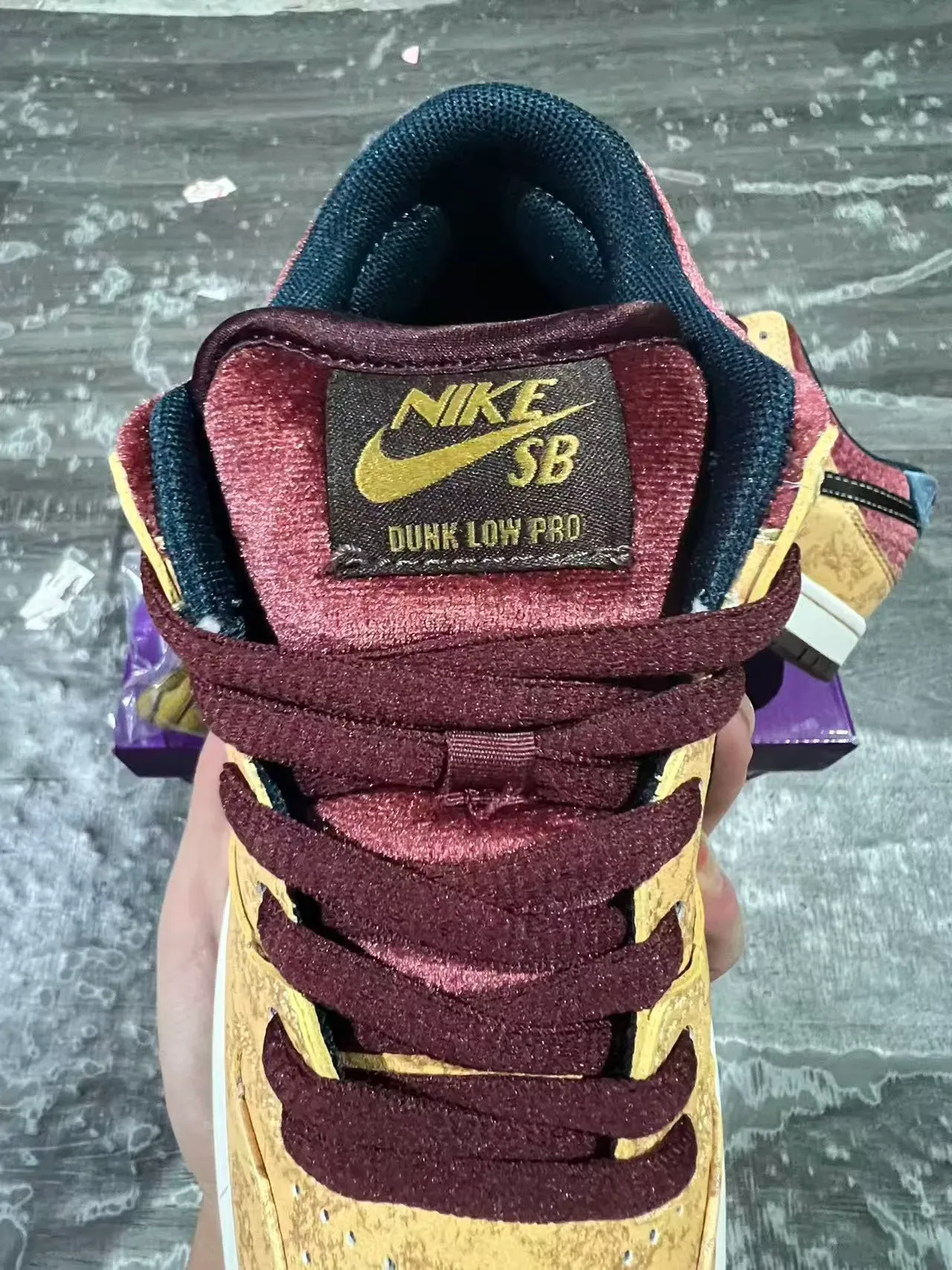 Nike SB Dunk Low Mustard Textured Upper Burgundy Accents Skateboard Shoes 4