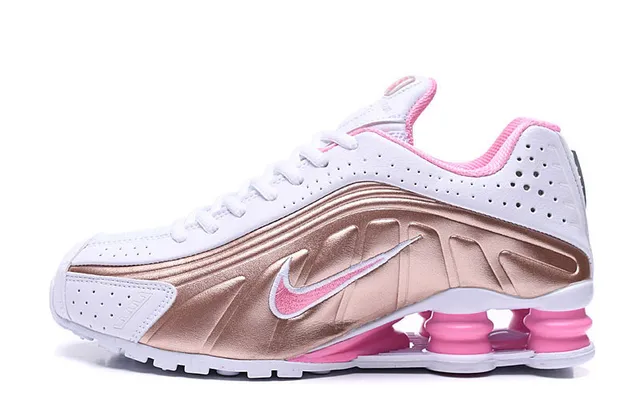 Nike Shox R4 Tênis de corrida rosa branco de baixo 4