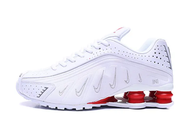 Nike Shox R4 Tênis de corrida rosa branco de baixo 5
