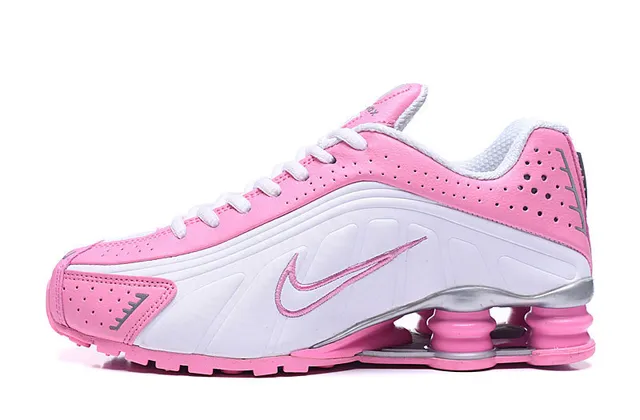 Nike Shox R4 Tênis de corrida rosa branco de baixo 6