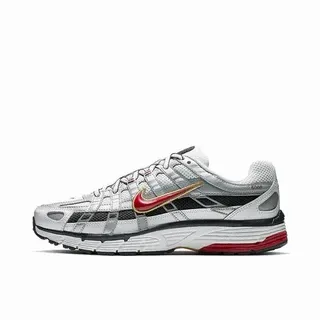 Nike चांदी लाल परतदार सिंथेटिक ओवरले जाली वेंटिलेशन पैनल रनिंग जूते