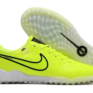Nike Tiempo Amarelo Preto Low-Cut Synthetic Upper Conical Studs Turf Sapatos de Futebol