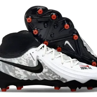 Nike Blanc Noir Haut-Coupé Col de Cheville Motif Camouflage Tige Synthétique Sol Ferme Chaussures de Football