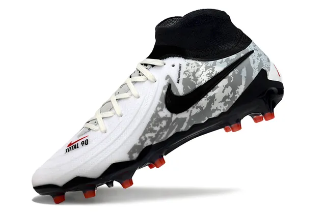 Nike Blanc Noir Haut-Coupé Col de Cheville Motif Camouflage Tige Synthétique Sol Ferme Chaussures de Football 3