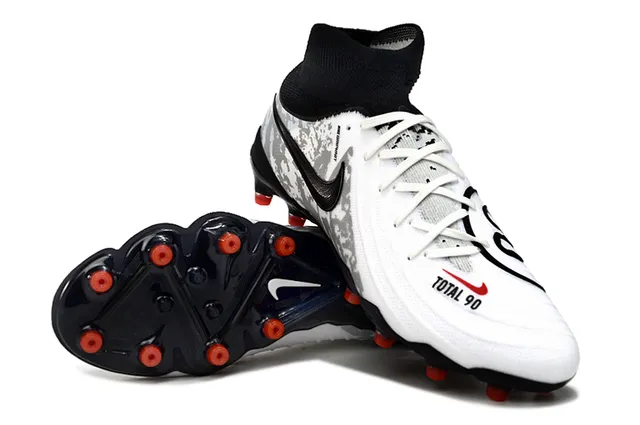 Nike Blanc Noir Haut-Coupé Col de Cheville Motif Camouflage Tige Synthétique Sol Ferme Chaussures de Football 4