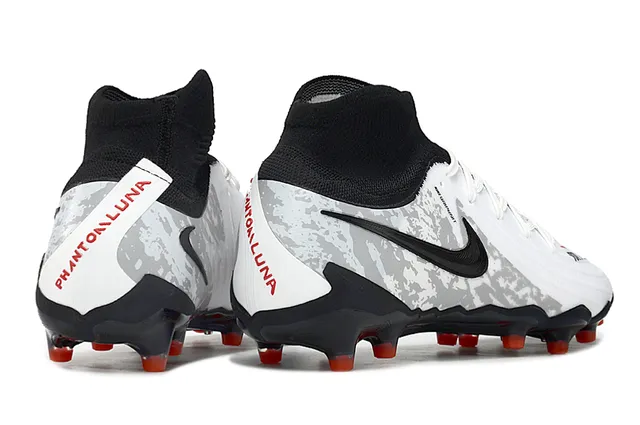 Nike Blanc Noir Haut-Coupé Col de Cheville Motif Camouflage Tige Synthétique Sol Ferme Chaussures de Football 5