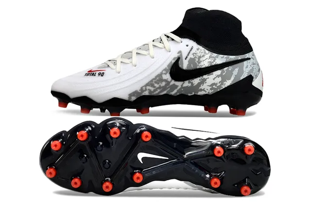 Nike Blanc Noir Haut-Coupé Col de Cheville Motif Camouflage Tige Synthétique Sol Ferme Chaussures de Football 6