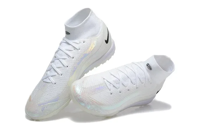 Nike सफेद काला हाई-टॉप सॉक-फिट कॉलर टर्फ सोकर जूते 3
