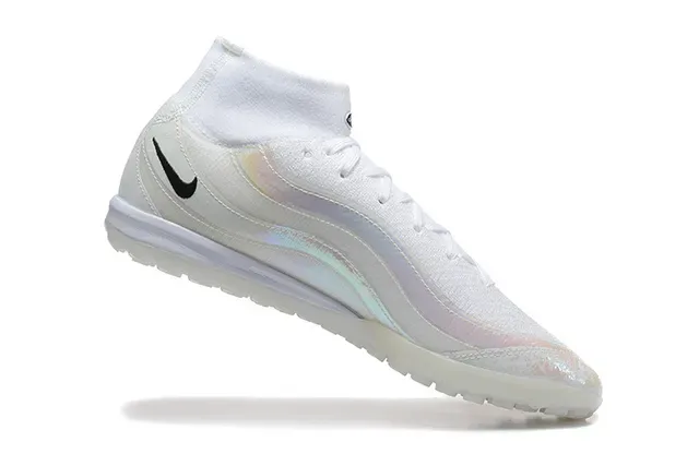 Nike सफेद काला हाई-टॉप सॉक-फिट कॉलर टर्फ सोकर जूते 4