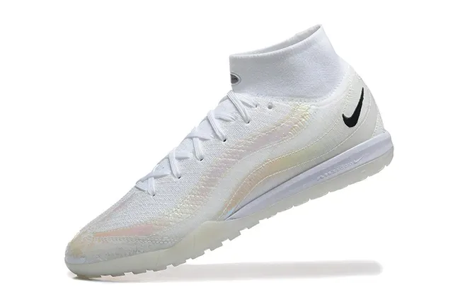 Nike सफेद काला हाई-टॉप सॉक-फिट कॉलर टर्फ सोकर जूते 5