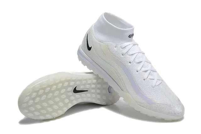 Nike सफेद काला हाई-टॉप सॉक-फिट कॉलर टर्फ सोकर जूते 6