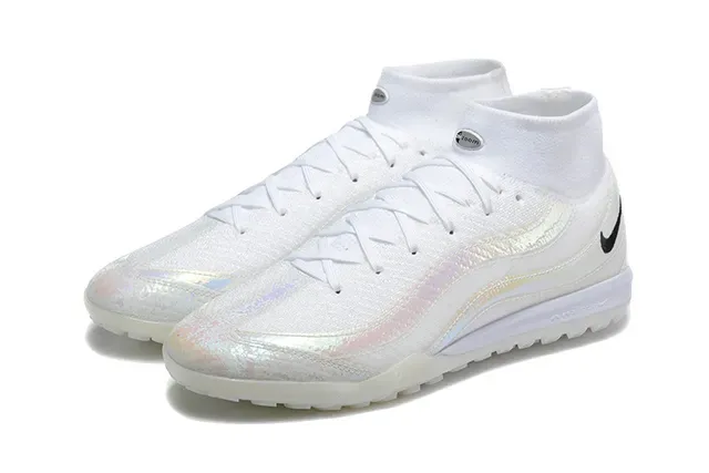 Nike सफेद काला हाई-टॉप सॉक-फिट कॉलर टर्फ सोकर जूते 8