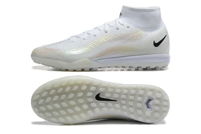 Nike सफेद काला हाई-टॉप सॉक-फिट कॉलर टर्फ सोकर जूते 9