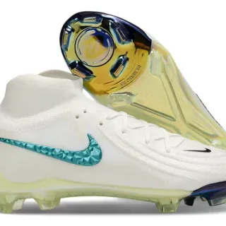 Nike Sapatos de Futebol Branco Azul Alto Corte Colar de Meia Facetado Swoosh Iridiscente Solo Firme