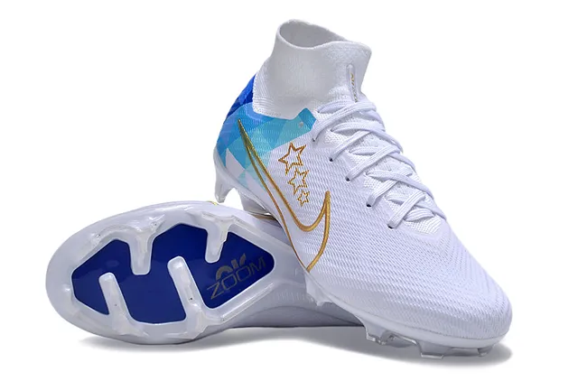 Nike Blanc Bleu Col de Chaussette à Coupe Haute Impression Géométrique Chaussures de Football Terrain Firme 2