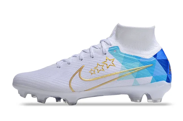 Nike Blanc Bleu Col de Chaussette à Coupe Haute Impression Géométrique Chaussures de Football Terrain Firme 6