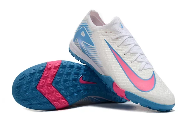 Nike White Blue Low-Cut Synthetic Overlay Turf Soccer Shoes 3