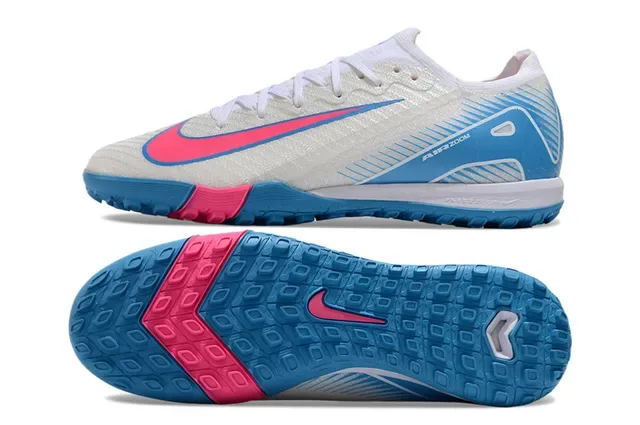 Nike White Blue Low-Cut Synthetic Overlay Turf Soccer Shoes 5