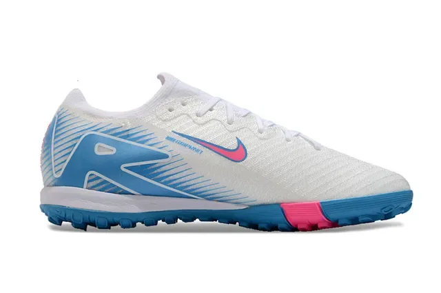 Nike White Blue Low-Cut Synthetic Overlay Turf Soccer Shoes 7