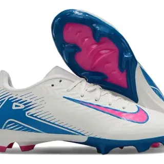 Nike Blanco Azul Botines de Fútbol Bajo Corte Upper Sintético Patrón Chevron Texturizado Césped Firme
