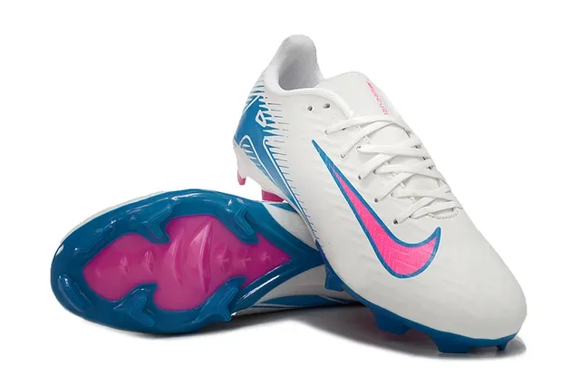 Nike White Blue Low-Cut Synthetic Upper Textured Chevron Pattern Firm-Ground Soccer Shoes 4
