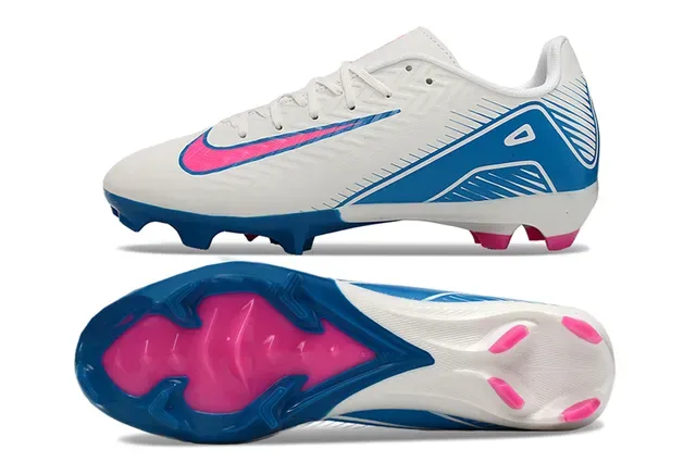 Nike White Blue Low-Cut Synthetic Upper Textured Chevron Pattern Firm-Ground Soccer Shoes 6