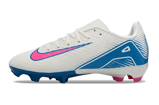 Nike White Blue Low-Cut Synthetic Upper Textured Chevron Pattern Firm-Ground Soccer Shoes 7