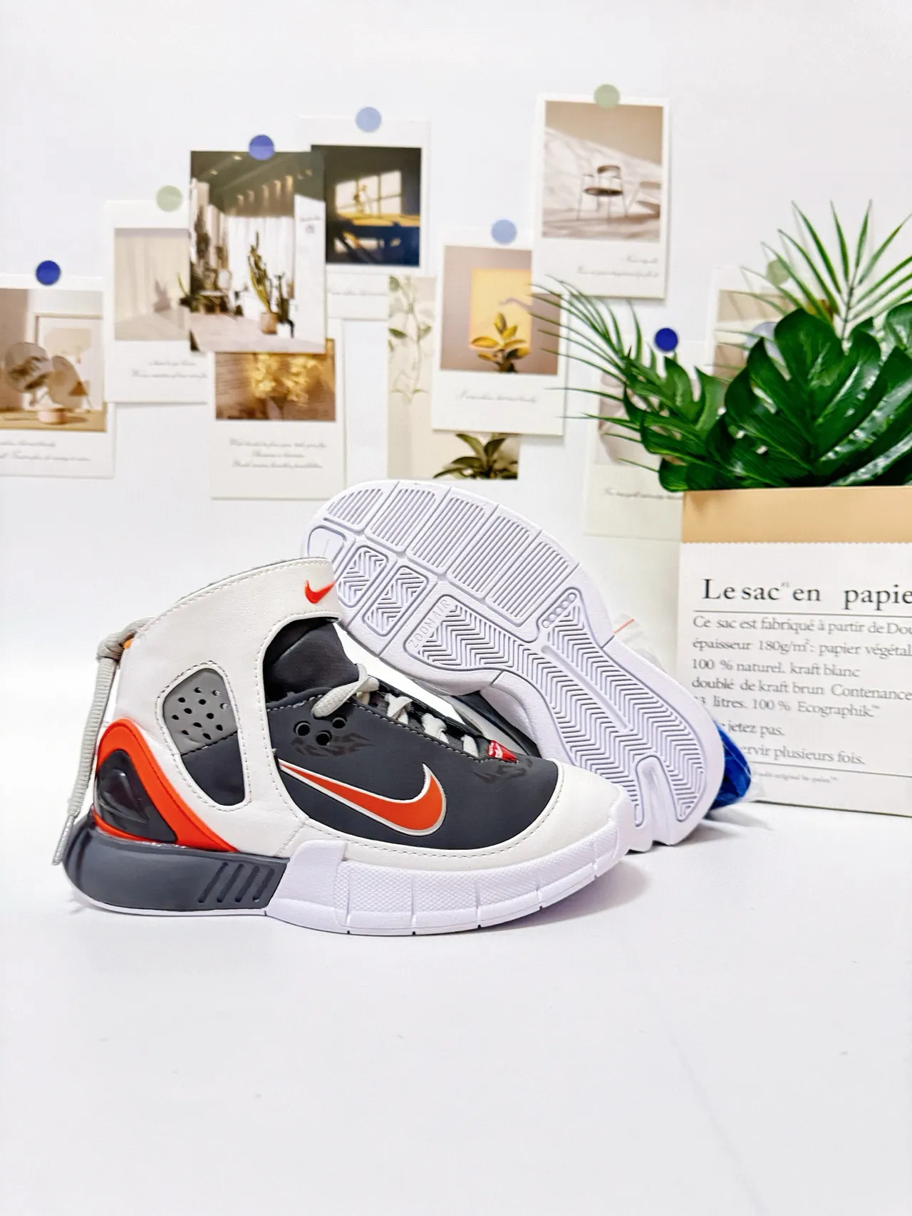 Nike White Gray High-Top Midfoot Strap Basketball Shoes 16