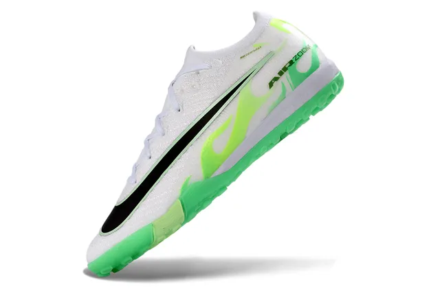 Nike White Green Low-Cut Knit Upper Neon Flame Graphic Turf Soccer Shoes 3