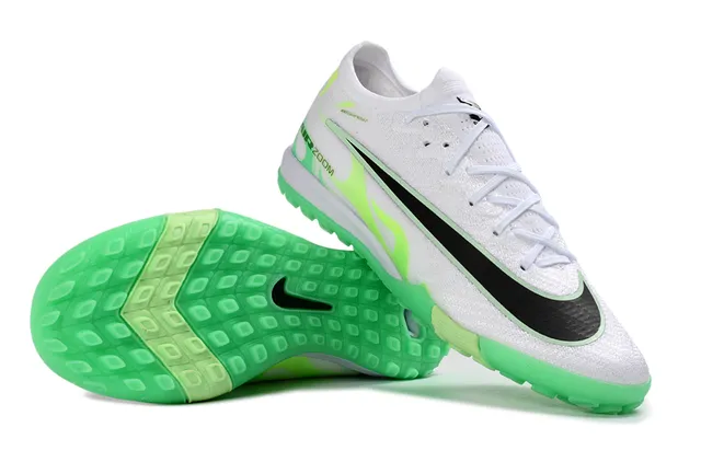 Nike White Green Low-Cut Knit Upper Neon Flame Graphic Turf Soccer Shoes 4