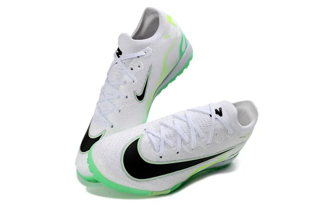 Nike White Green Low-Cut Knit Upper Neon Flame Graphic Turf Soccer Shoes 7