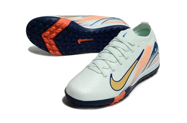 Nike White Navy Knit Upper Gradient Graphic Overlay Turf Soccer Shoes 3
