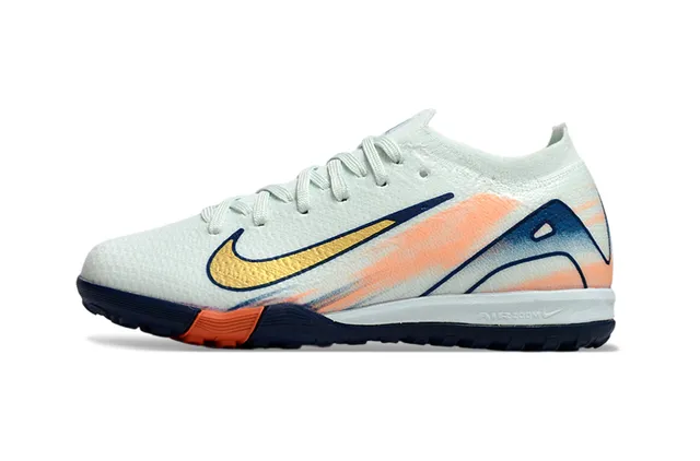 Nike White Navy Knit Upper Gradient Graphic Overlay Turf Soccer Shoes 6