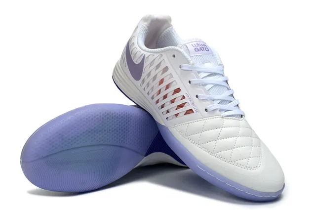 Nike أبيض بنفسجي مبطن جلد صندوق أصابع تهوية قفص صناعي أحذية كرة قدم داخلية 4