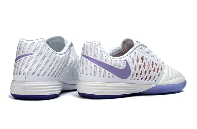 Nike أبيض بنفسجي مبطن جلد صندوق أصابع تهوية قفص صناعي أحذية كرة قدم داخلية 5