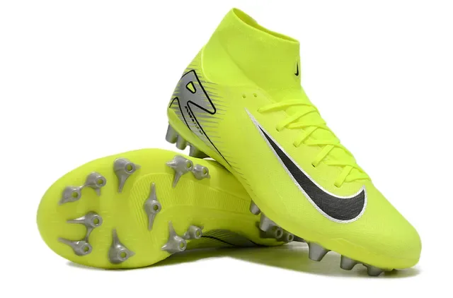 Nike Amarillo Negro Alto-Corte Ajuste Calcetín Neón Sintético Tricot Ground Firme Zapatos de Fútbol 3