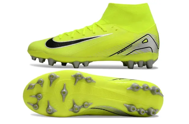 Nike Amarillo Negro Alto-Corte Ajuste Calcetín Neón Sintético Tricot Ground Firme Zapatos de Fútbol 5