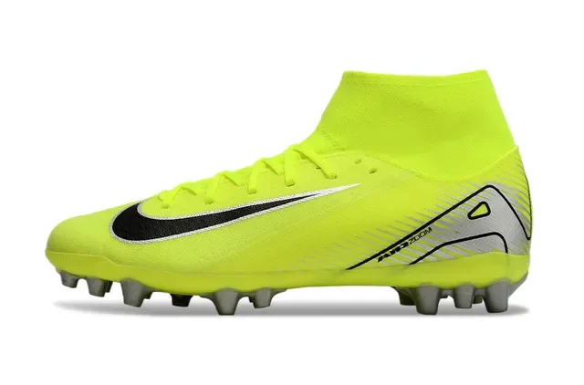 Nike Amarillo Negro Alto-Corte Ajuste Calcetín Neón Sintético Tricot Ground Firme Zapatos de Fútbol 8