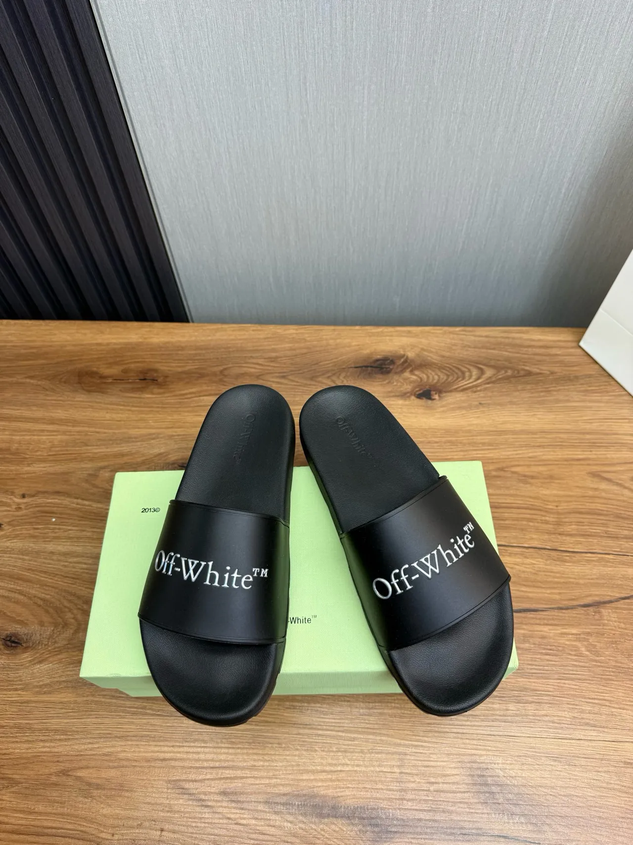 Off-White Black Molded Rubber Single-Strap Slippers 2