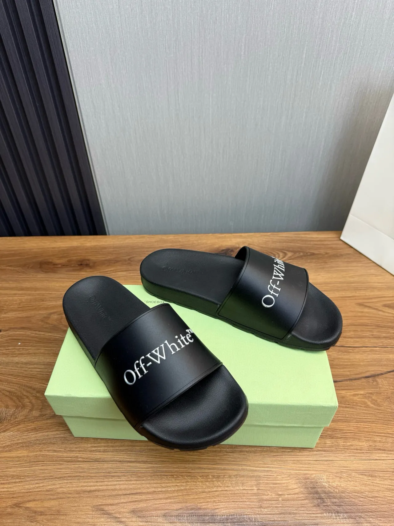 Off-White Black Molded Rubber Single-Strap Slippers 3