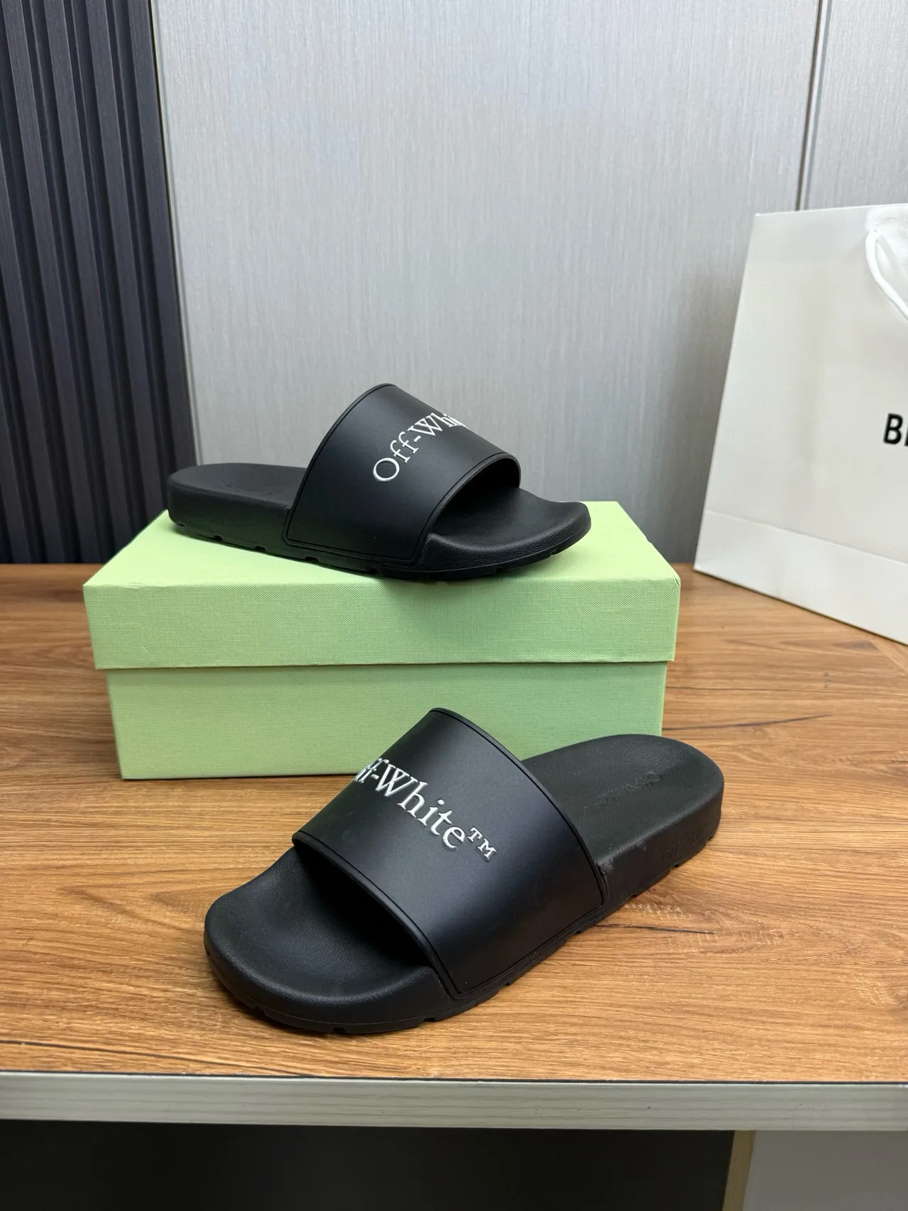 Off-White Black Molded Rubber Single-Strap Slippers 4