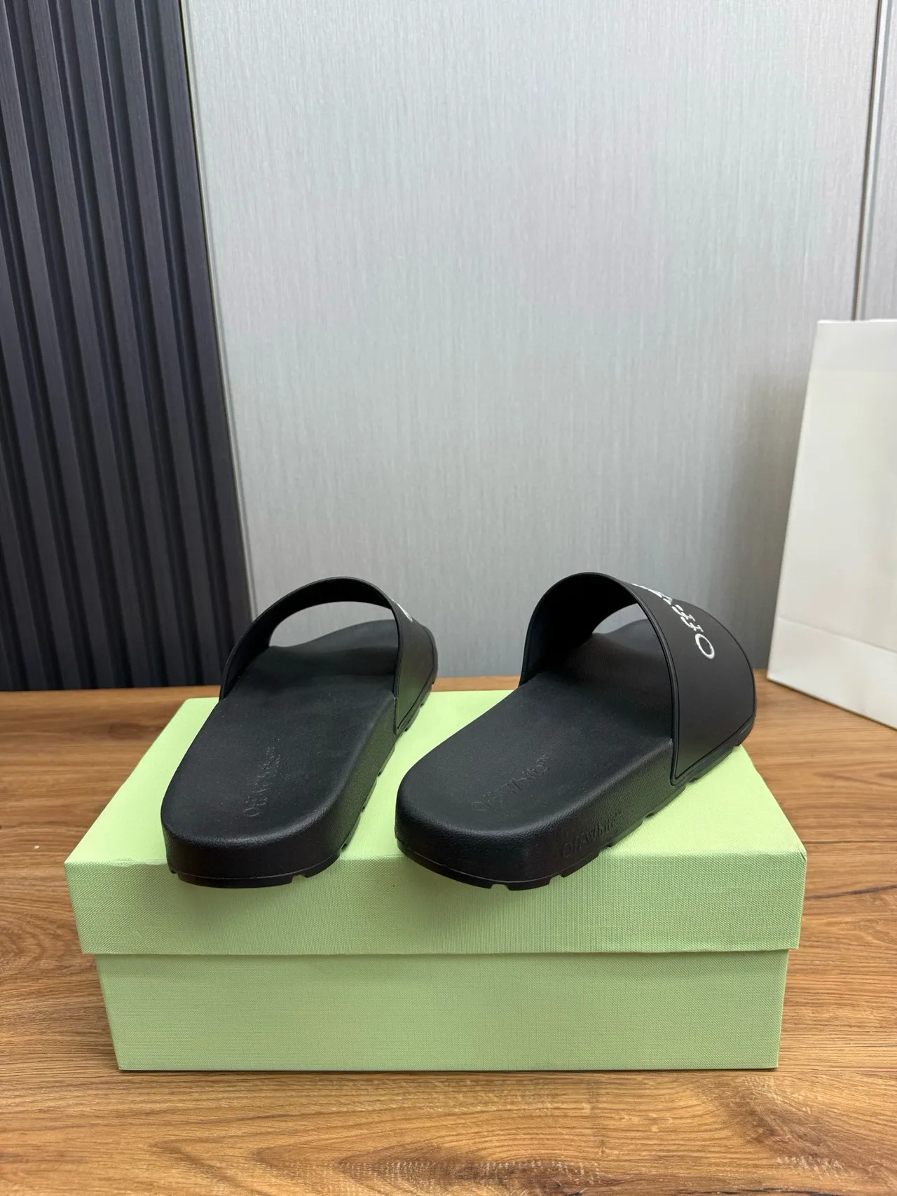 Off-White Black Molded Rubber Single-Strap Slippers 5